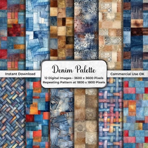 Denim Patchwork Digital Paper Pack, Collage, Commercial Use, Seamless Pattern, Junk Journal, 12x12 inch, Instant Download, JPG DP02