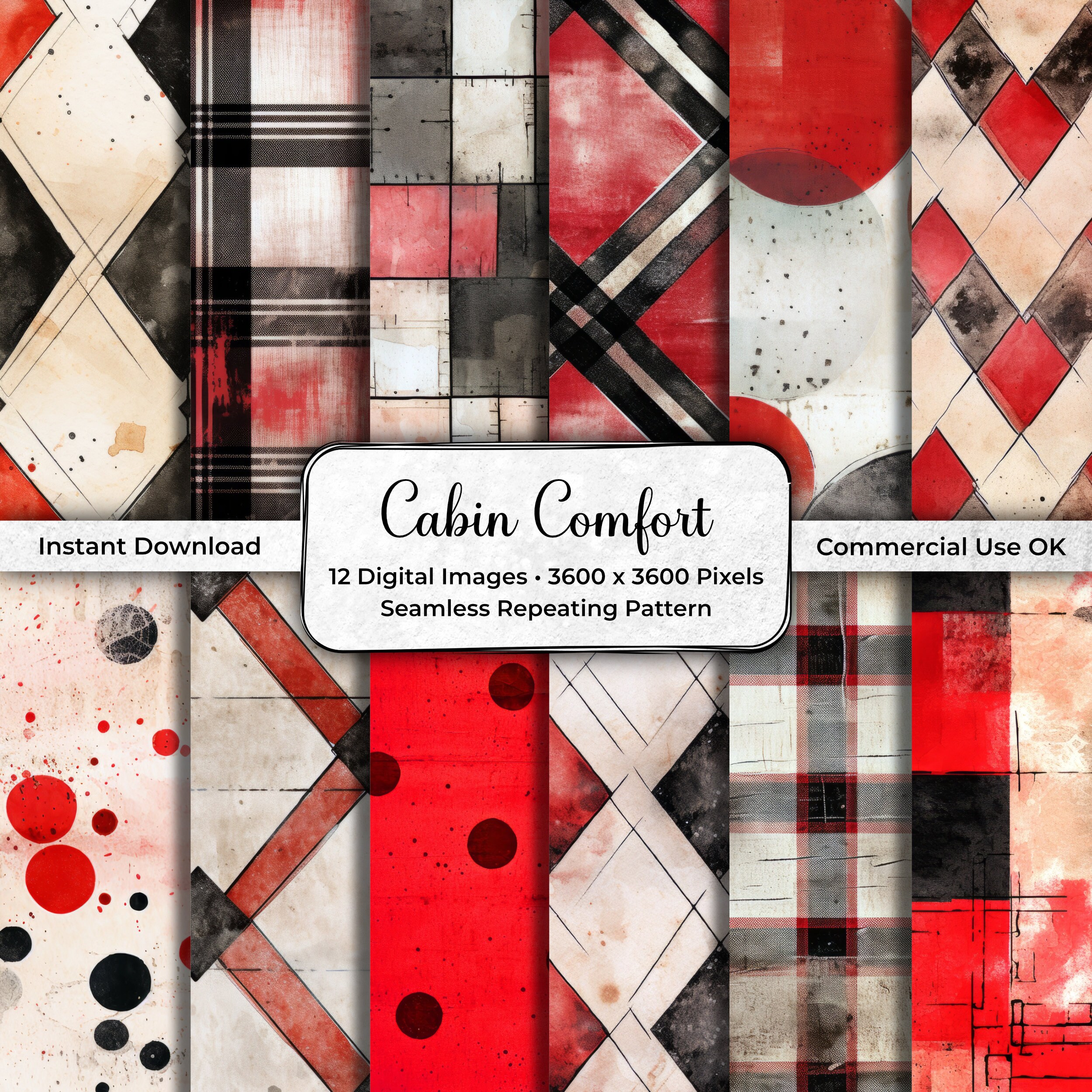 Red and Black Seamless Printable, Digital Paper Pack, Junk Journal, Distressed Textures, Scrapbook, Commercial Use, Wallpaper, JPEG CaC01