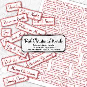 Christmas Sayings Collection, Printable Junk Journal Tags, Card Making Ephemera, Red Labels, Collage Sheet, Commercial Use PC01
