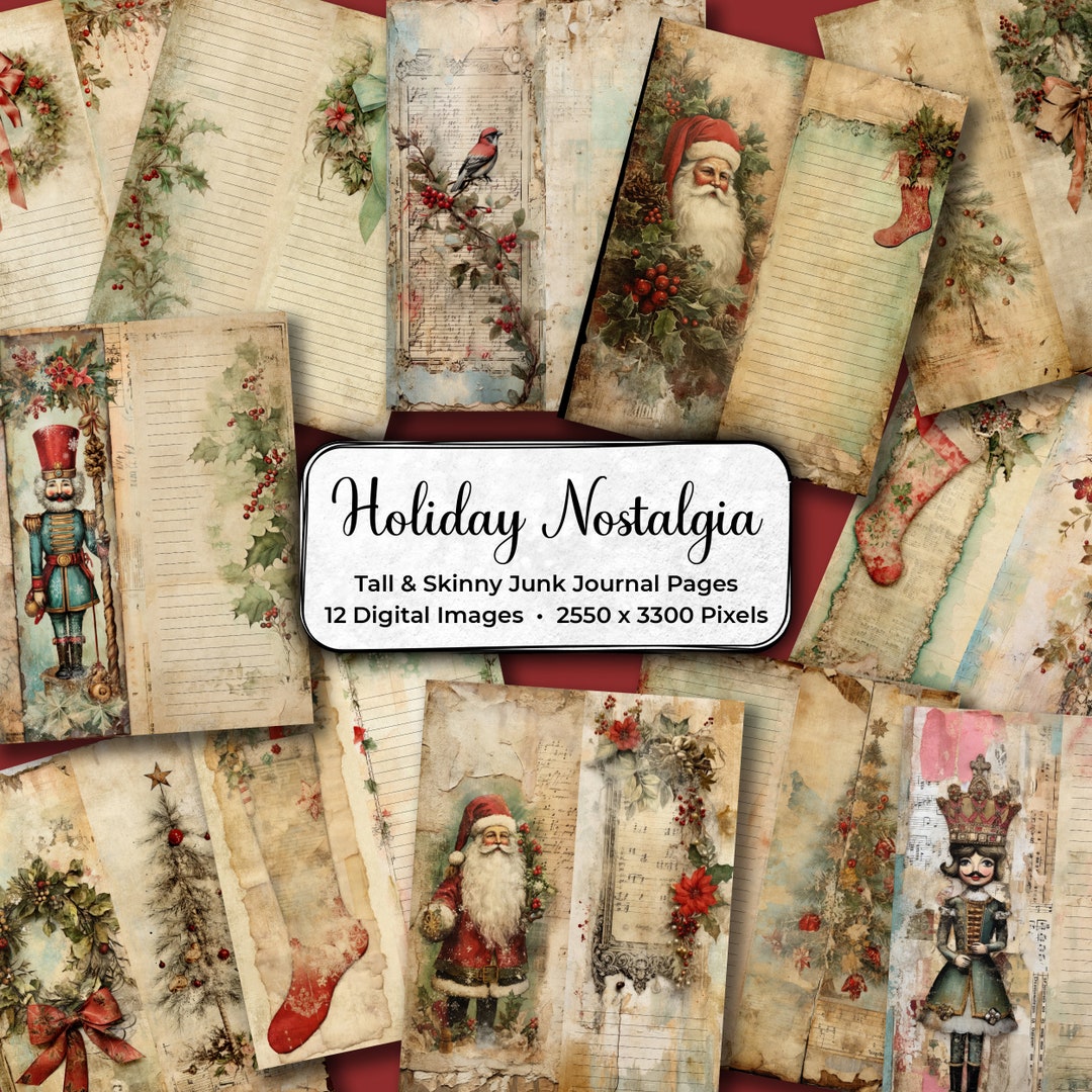 Vintage Christmas Junk Journal Printables: Tall Skinny Pages (digital ...