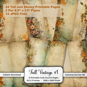 Carta stampabile autunnale vintage: pagine di diario Tall Skinny Junk (download digitale)