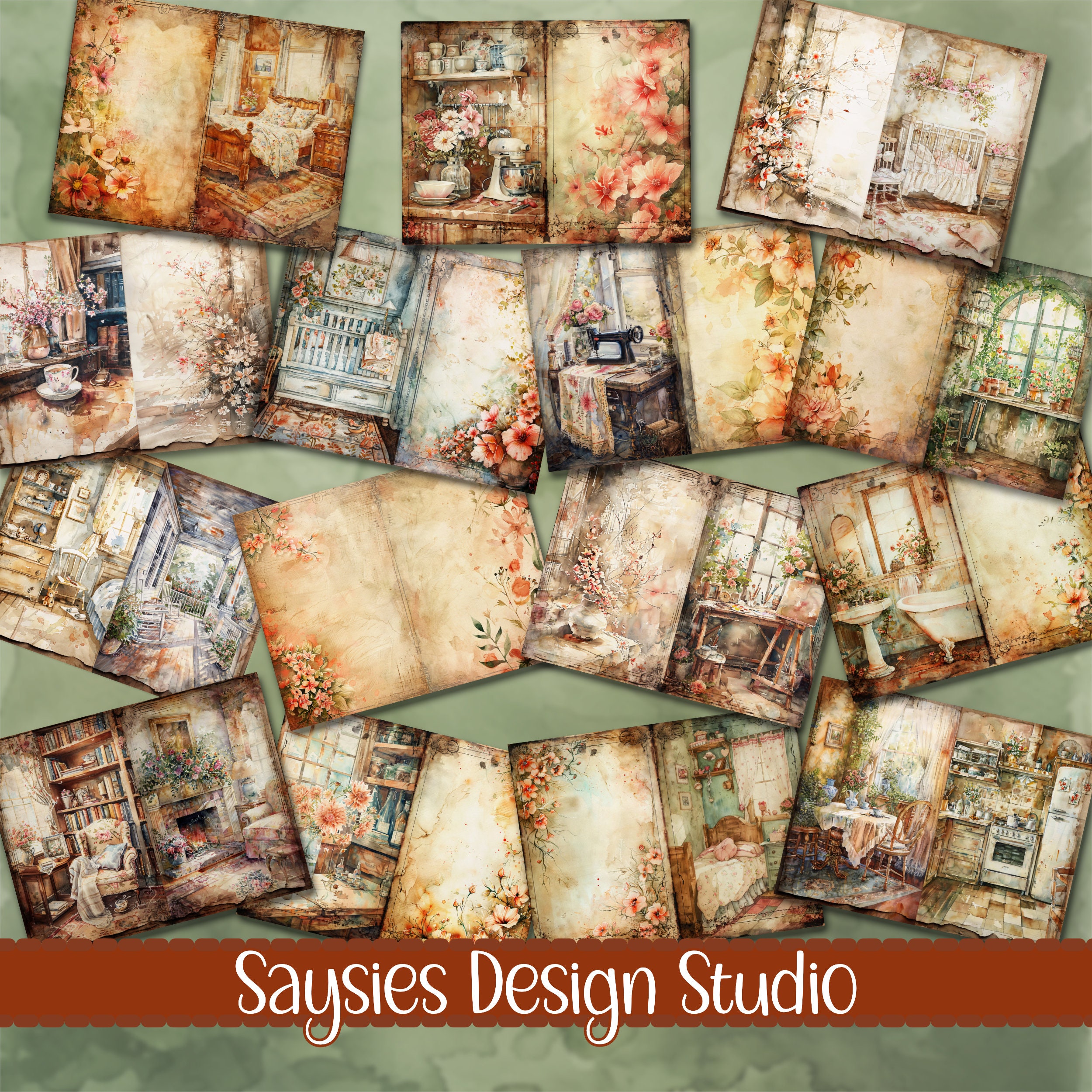 Vintage Cottage Junk Journal Pages: Farmhouse, Shabby Chic (digital ...