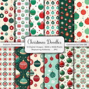 Christmas Ornament Pattern: Red and Green Scrapbook Paper (Digital Download)