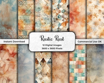 Grunge Texture Digital Paper Pack: Rust & Blue Scrapbook Backgrounds (JPG, Instant Download)
