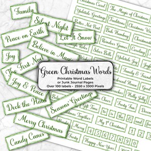 Christmas Sayings Collection, Printable Junk Journal Tags, Card Making Ephemera, Green Labels, Collage Sheet, Commercial Use PC01