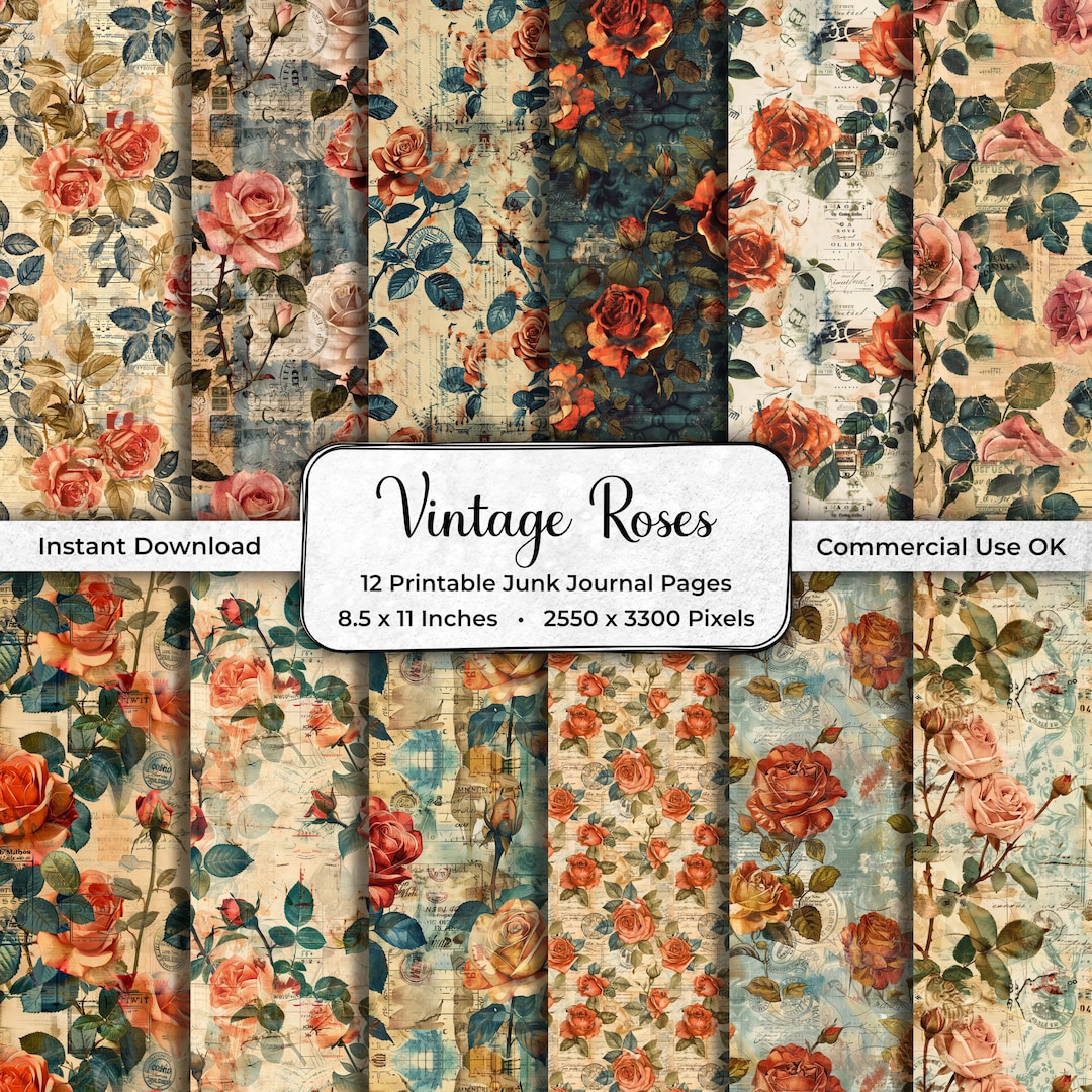 Vintage Rose Junk Journal Pages: Shabby Chic Floral (digital Download ...