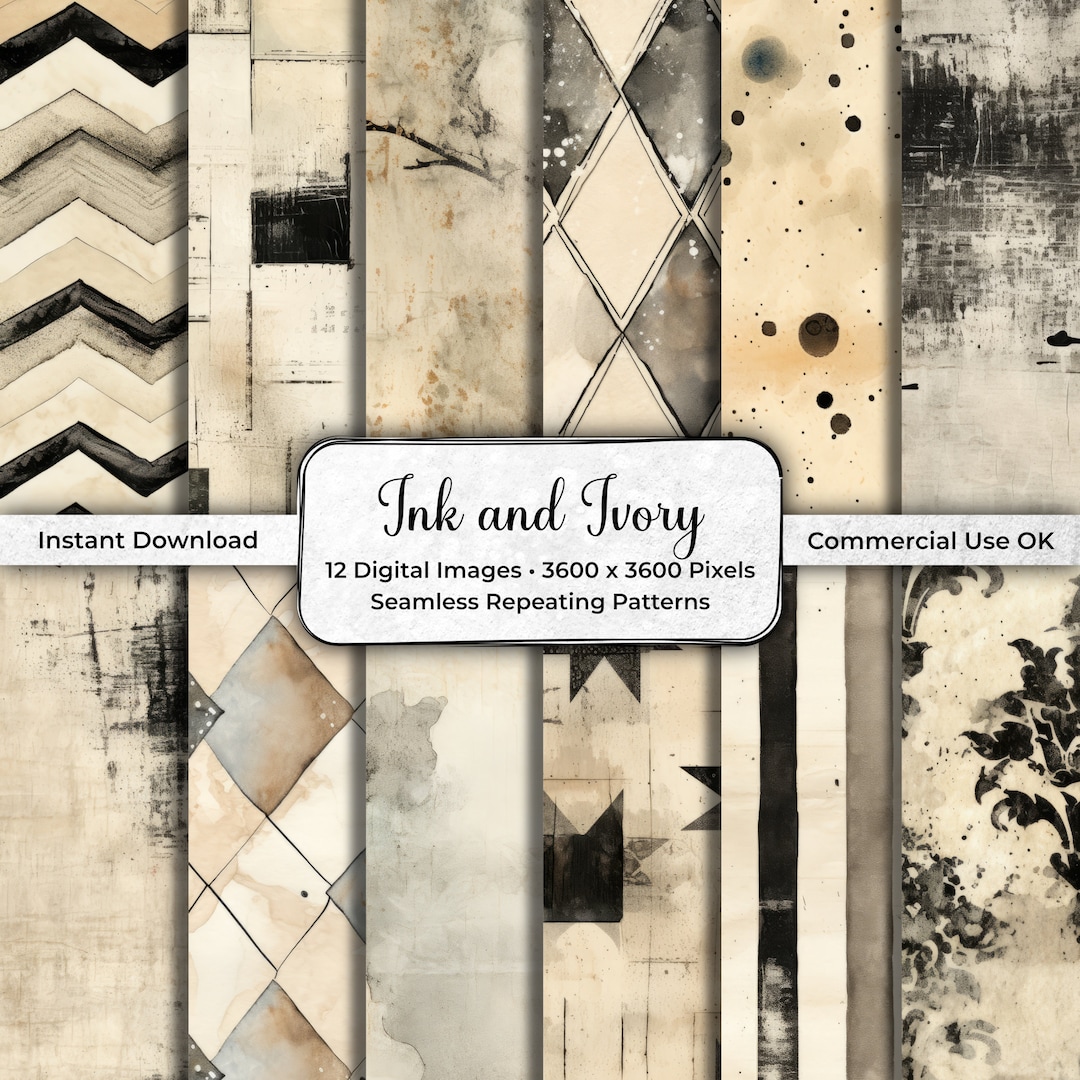 Grunge Texture Digital Paper: Black and Cream Scrapbook Patterns ...
