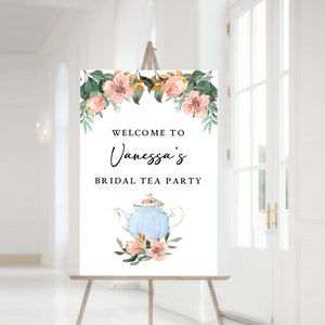 TEA PARTY Personalized Welcome Sign Personalized Tea Party Background  Tea Time Elegant Birthday Party Sign Bridal Shower Baby Shower Sign