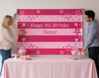 Personalized Birthday Backdrop - Pink Star Doll Theme (Digital or Printed)