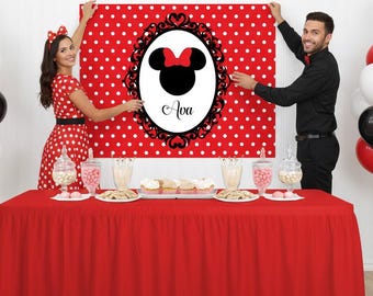Personalized MOUSE Character Birthday Backdrop – Polka Dot Party Banner (Digital or Printed)