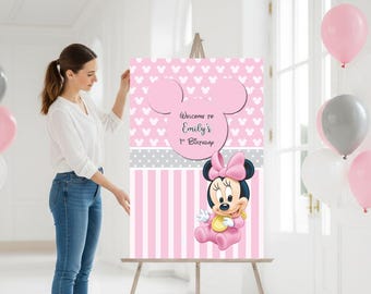 Minnie Mouse Inspired Welcome Sign – Personalized Birthday Party Decor - Digital File or Printed Foam Board