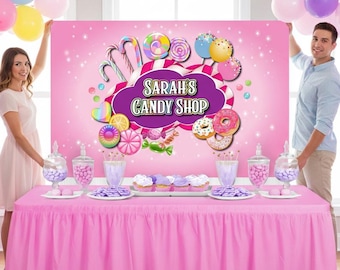 Personalized Candy Shop Backdrop, Birthday Party Decoration (Digital or Printed)