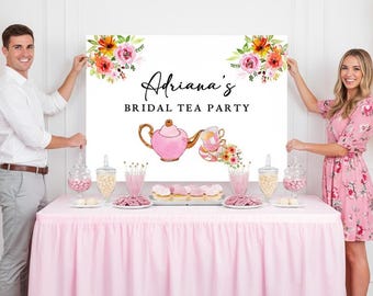 Personalized Tea Party Backdrop – Elegant Birthday, Bridal Shower - Digital or printed