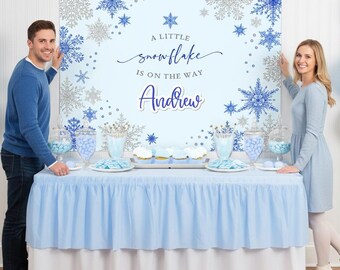 Toile de fond flocon de neige pour baby shower – Décoration d'anniversaire d'hiver personnalisée (numérique ou imprimée)