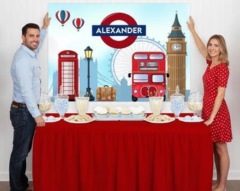 London Birthday Backdrop – British Bear Party Decoration - Underground (Digital or Printed)