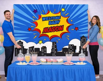 Personalized Superhero Birthday Backdrop – Party Banner (Digital or Printed)