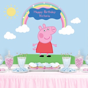 PIG Character Inspired Backdrop - Personalized Birthday Party Backdrop - Party Fairy Banner Party Decoration