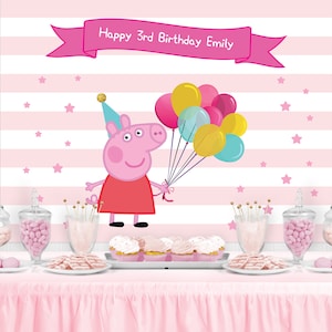 PIG Character Inspired Backdrop - Personalized Birthday Party Backdrop - Party Fairy Banner Party Decoration