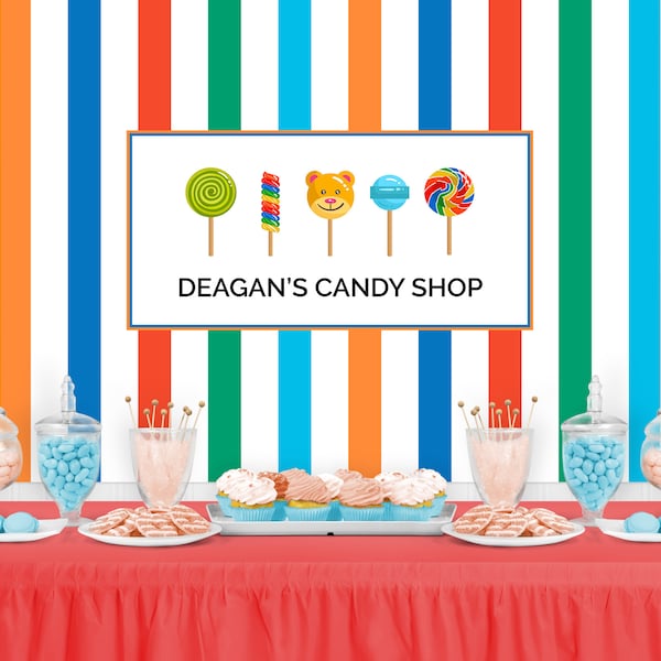 CANDY SHOP Personalized Birthday Party Backdrop Sweet Shop Candy Store Candy Bar Tea Party Birthday Party Background Candy Party Decoration