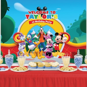 PRINTED MOUSE and FRIENDS Character Personalized Birthday Party Backdrop - Birthday Party Background  - Birthday Sign Banner