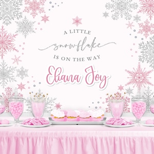 SNOWFLAKE Baby Shower Personalized Birthday Backdrop - Birthday Party Background  - Party Decoration - Winter Baby - Santa