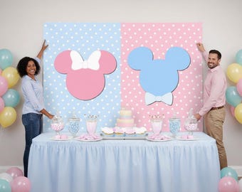 Mouse Inspired Gender Reveal Backdrop – Baby Shower Party Banner - Digital or Printed