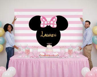 Personalized Mouse Birthday Backdrop – Girl Baby Shower Decoration - Digital or Printed