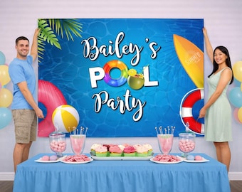 Personalized Pool Party Backdrop – Summer Beach Theme (Digital or Printed)