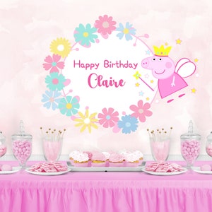 PIG Character Inspired Backdrop - Personalized Birthday Party Backdrop - Party Fairy Banner