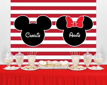 MOUSE Characters Inspired Party Backdrop - Personalized Baby Party Background - Baby Shower Party Decoration - Birthday Party Banner - Twins