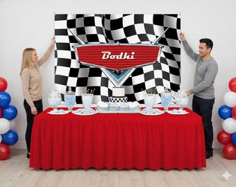 Personalized Cars Birthday Backdrop – Racing Party Decoration (Digital or Printed)