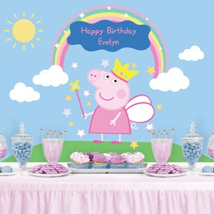 PIG Character Inspired Backdrop - Personalized Birthday Party Backdrop - Party Fairy Banner Party Decoration