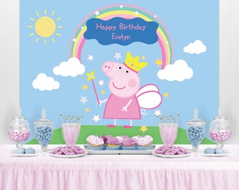 PIG Character Inspired Backdrop - Personalized Birthday Party Backdrop - Party Fairy Banner Party Decoration