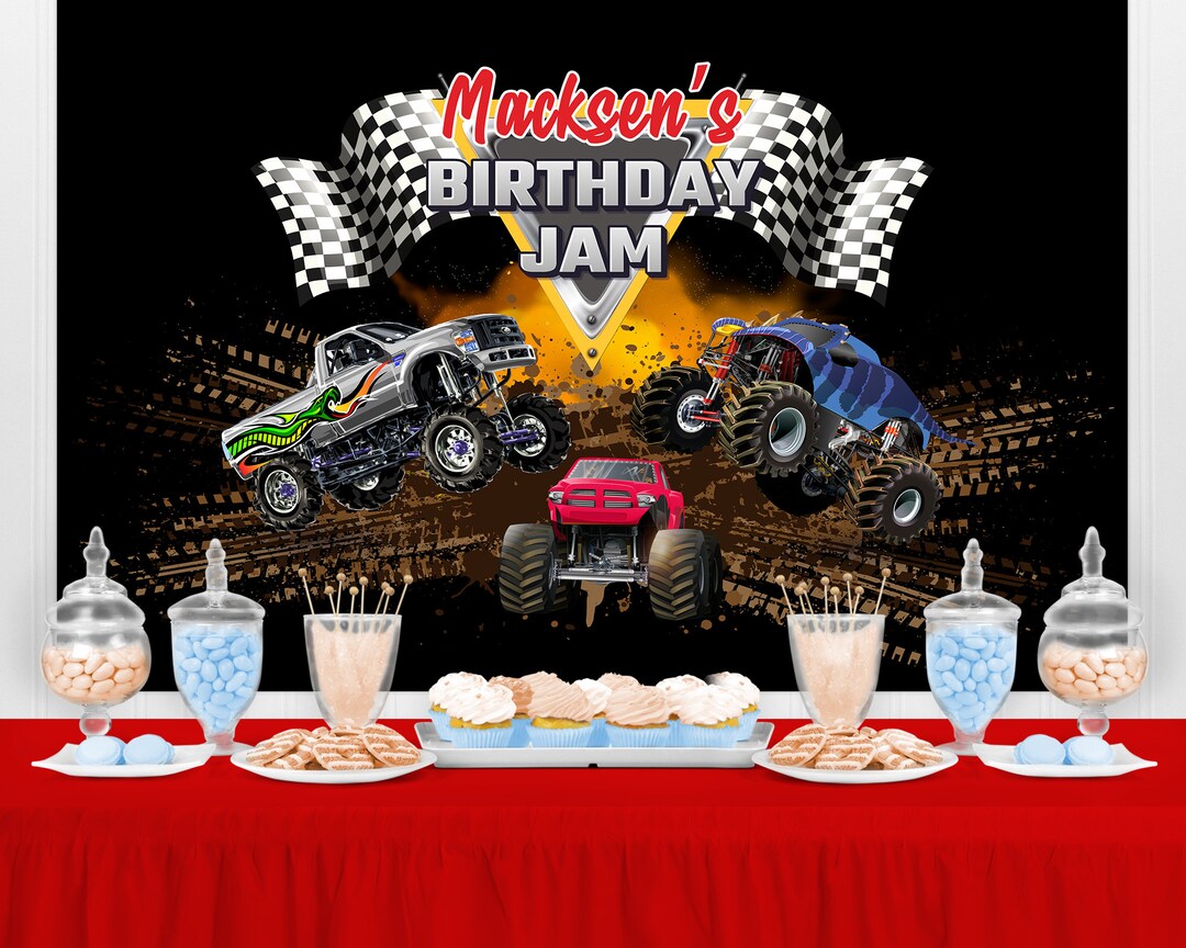 Custom Monster Truck Racing 4th Birthday Backdrop