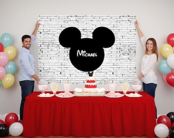 Mickey Inspired Personalized Birthday Backdrop – Custom Party Banner (Digital or Printed)