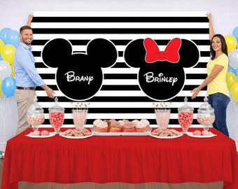 Personalized Mouse Party Backdrop – Twins Birthday, Baby Shower (Digital or Printed)