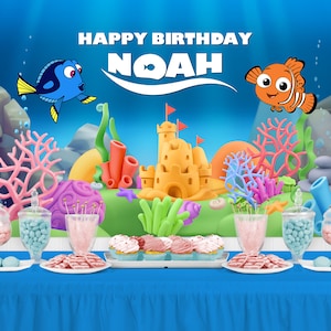UNDER THE SEA Personalized Birthday Party Backdrop - Underwater Birthday Party Background - Beach Pool Party Decoration - Fish Party