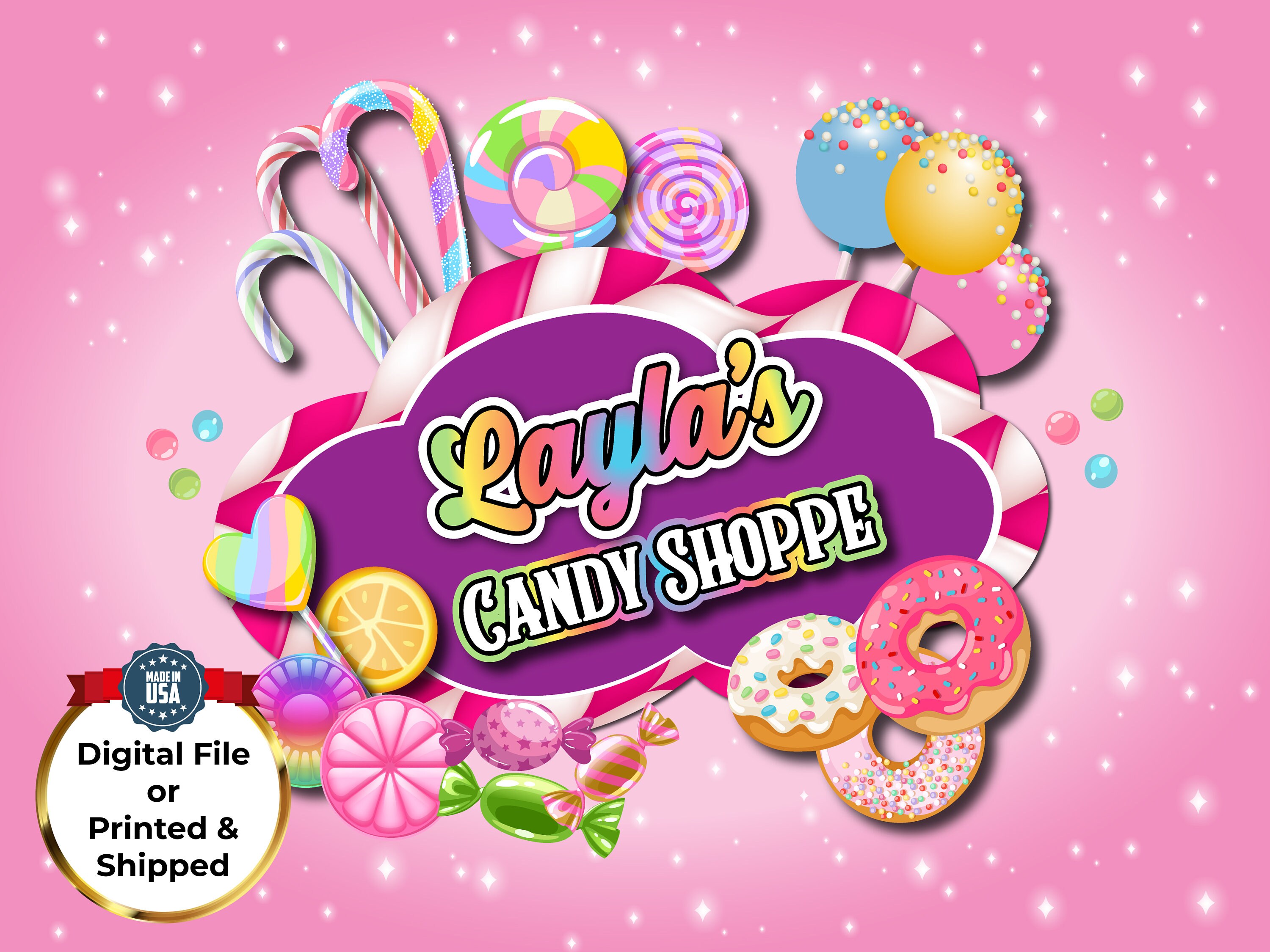 CANDY SHOP Personalized Birthday Party Backdrop
