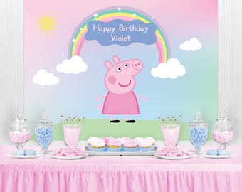 PIG Character Inspired Backdrop - Personalized Birthday Party Backdrop - Party Banner Party Decoration