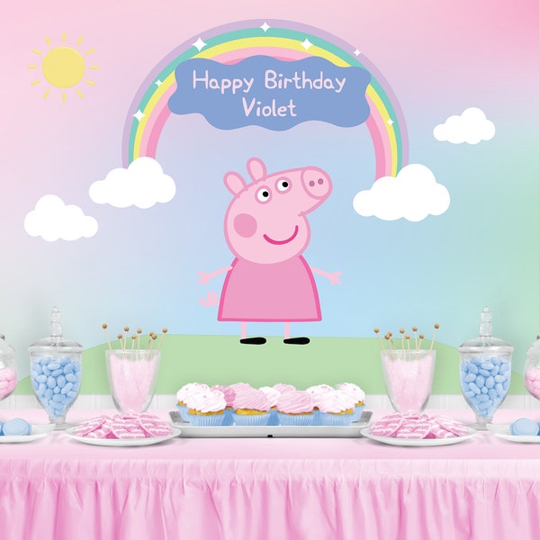 PIG Character Inspired Backdrop - Personalized Birthday Party Backdrop - Party Banner Party Decoration