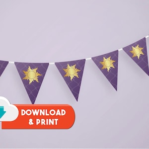 Purple & Gold Sun Party Banner Flags (Digital Download)