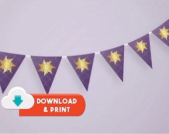 Purple & Gold Sun Party Banner Flags (Digital Download)