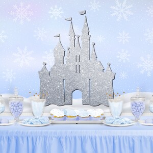 Princess CASTLE Inspired Personalized Birthday Party Backdrop - Frozen Birthday Party Background Christmas Xmas Snowflake Banner
