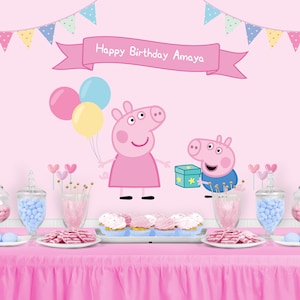 PIG Character Inspired Backdrop - Personalized Birthday Party Backdrop - Party Fairy Banner Party Decoration