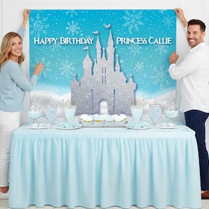Personalized Frozen Castle Birthday Backdrop - Winter Wonderland Party (Digital or Printed) image 1