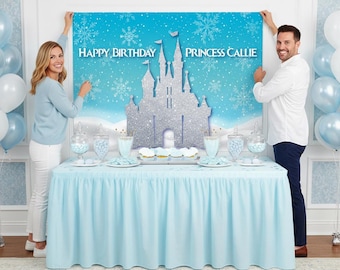 Personalized Frozen Castle Birthday Backdrop - Winter Wonderland Party (Digital or Printed)