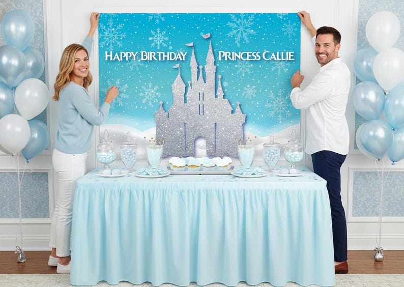 Personalized Frozen Castle Birthday Backdrop - Winter Wonderland Party (Digital or Printed) image 1