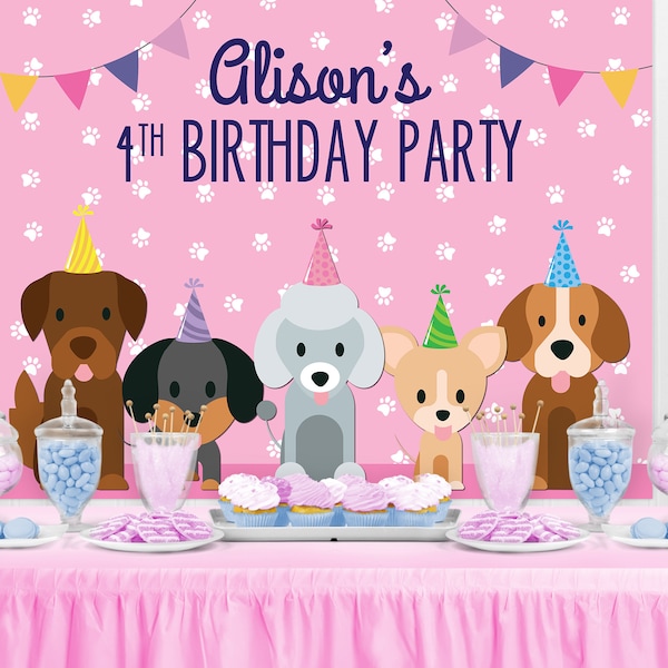 PUPPY DOG PAWTY Party Backdrop - Dog Lover Party Background - Puppy Lover Party Decoration - Cute First Birthday  Puppy Love Party