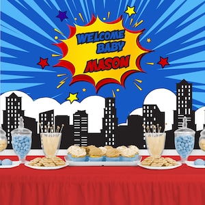 SUPERHERO Personalized Birthday Party Backdrop - Birthday Party Background - Party Banner Decoration