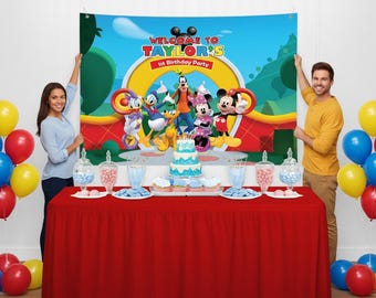PRINTED MOUSE and FRIENDS Character Personalized Birthday Party Backdrop - Birthday Party Background  - Birthday Sign Banner
